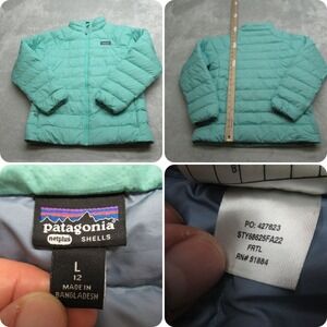Patagonia Down Sweater Jacket Youth Large Light‎ Teal Insulated Full Zip Puffer